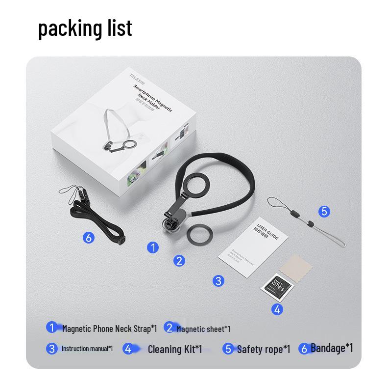 TELESIN Magnetic Magsafe-Compatible Phone Lanyard (Black Neutral Style)