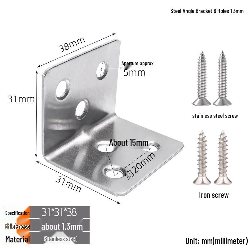 Thickened Stainless Steel 90° L-Shaped Bracket for Furniture and Shelves