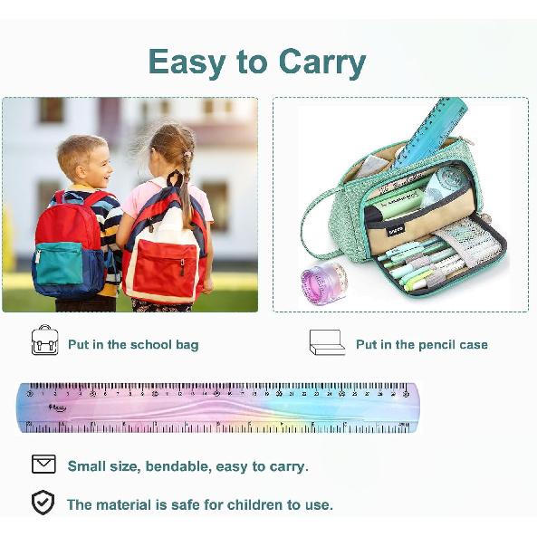 4 Pieces Flexible Ruler 12 Inch / 30 cm Bendable Soft Plastic Ruler Colorful Shatterproof Straight Edge Ruler for School, Classroom, Office