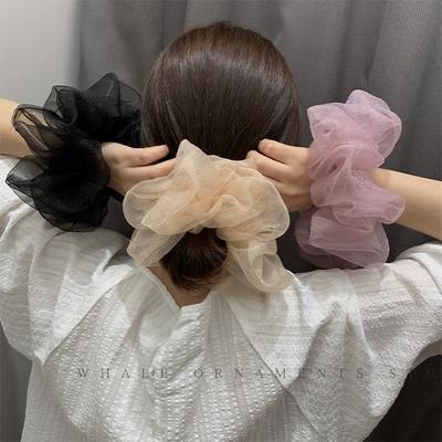 Letní Dámské Organzové Velké Scrunchies Korejský Design Jednobarevné Elastické Gumičky do Vlasů Držák na Ohon Gumička Pokrývka hlavy