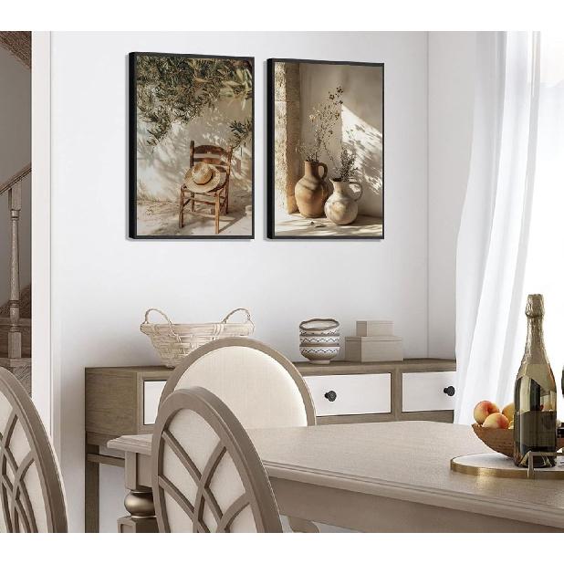 2Pcs Vintage Olive Tree Wall Art Farmhouse Still Life Wall Decor Print Rural Painting Artwork Olive Branch In Ceramic Vase Pictures for Living Room