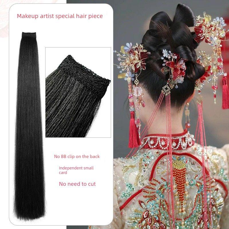 

Makeup Artist Special Ring Small Clockwork Wig Set New Chinese Xiuhe Han Dynasty Bride in Ancient Costume Hair Style Hair Pack 3.5*60cm Nature Black
