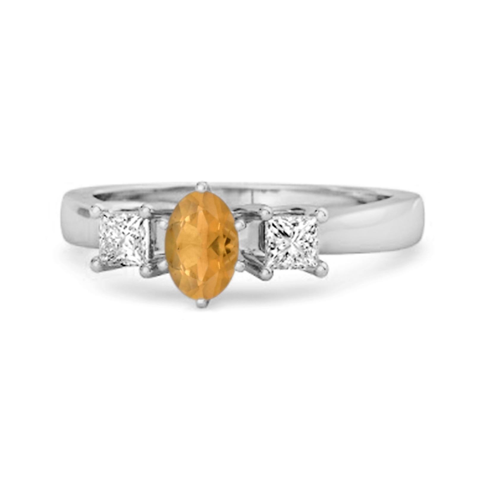 Citrine Elegant Three Stone Ring - 925 Sterling Silver 10 белый
