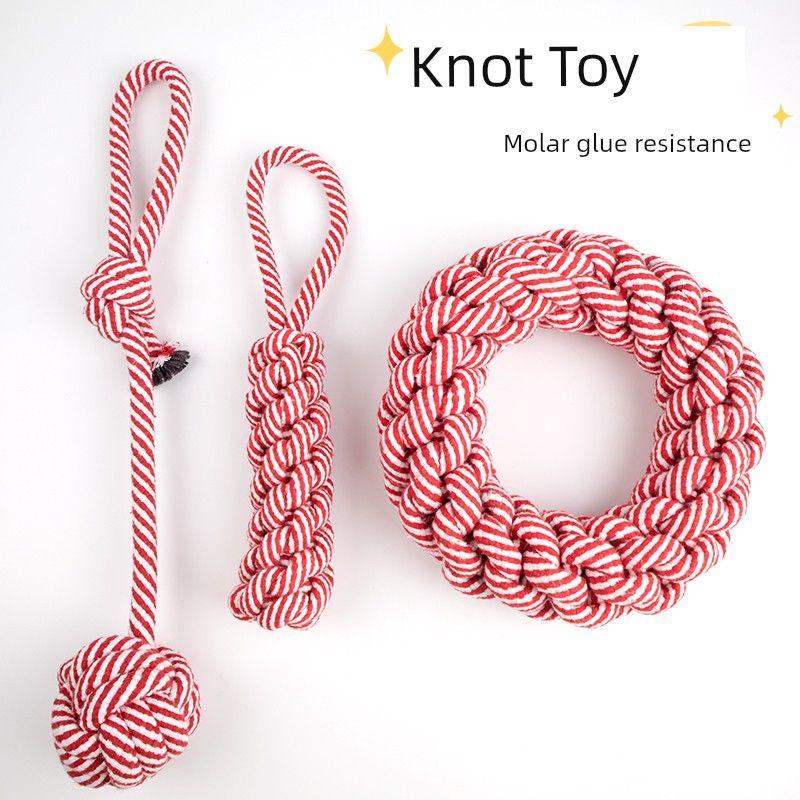 

Товары для питомцев Игрушка-узел для собаки Набор Молярная чистка зубов Устойчивая к укусам Хлопковая веревка Трехкомпонентное веревочное кольцо Игрушка-початок кукурузы Red and White Knot three-piece set