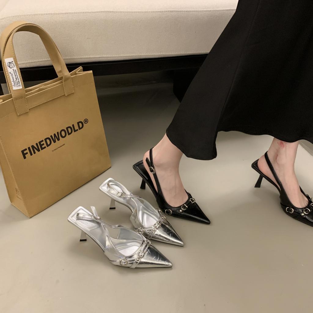 French Bag Head, High-heeled Sandals, Shallow Mouth, Spring 2025 New Models, Back Empty Thin Heel Temperament, Celebrity Pointed Single Shoes, Wome