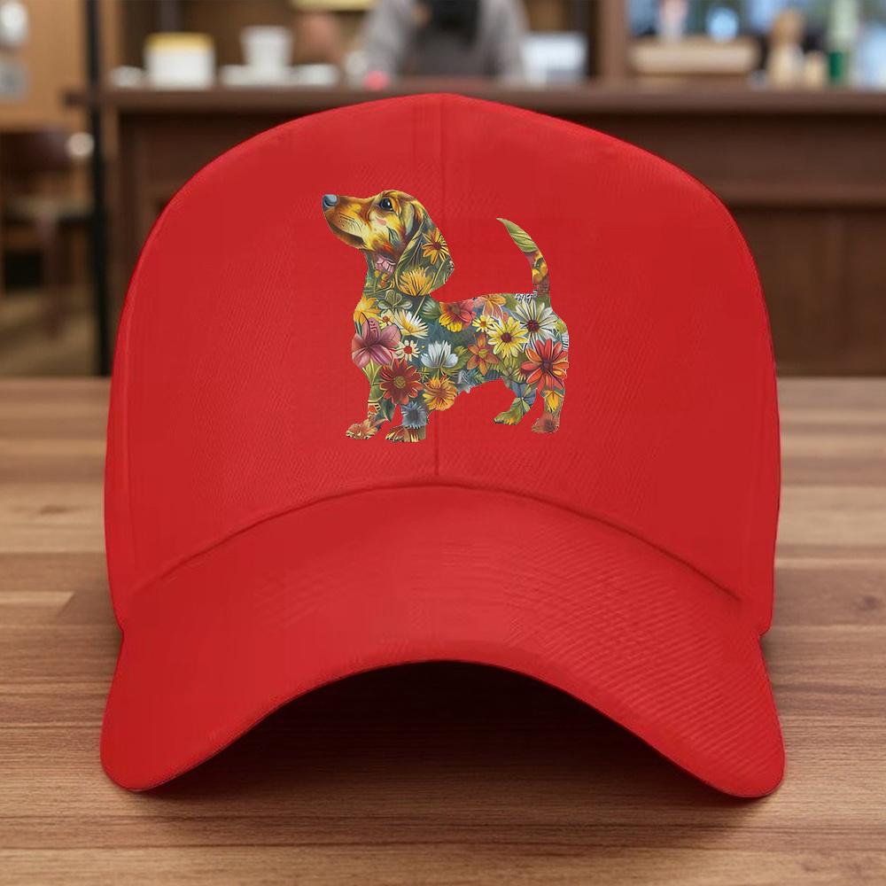 Floral Dachshund Dog Graphic Baseball Cap Unisex Cotton Adjustable Casual Trucker Hat