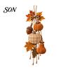 Thanksgiving Porch Hanging Rustic Pumpkin Swag, Wooden Ornament with Optional Warm Fall Fireplace Decor LED Lights, Front Door Hanger for Farmhouse