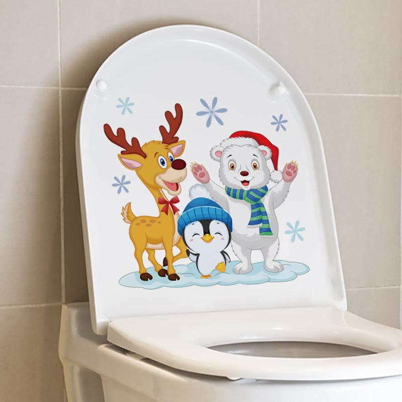 Autocollant WC Renne Noël 29x29 Cm - Sticker Siège Toilette Imperméable Amovible