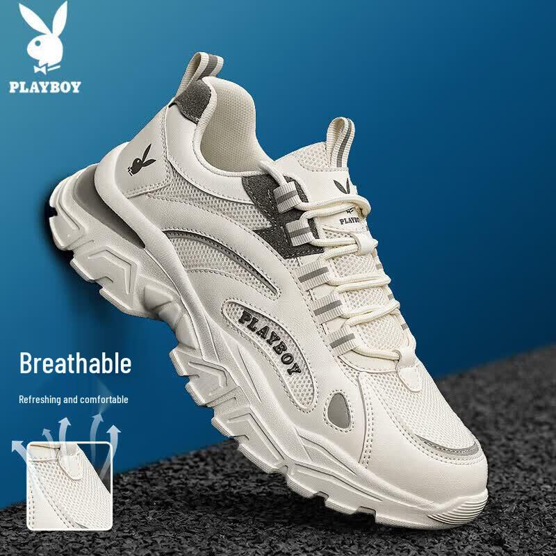 PLAYBOY Men s 2026 Summer Breathable Mesh Chunky Casual Sports Shoes 40 бежевый