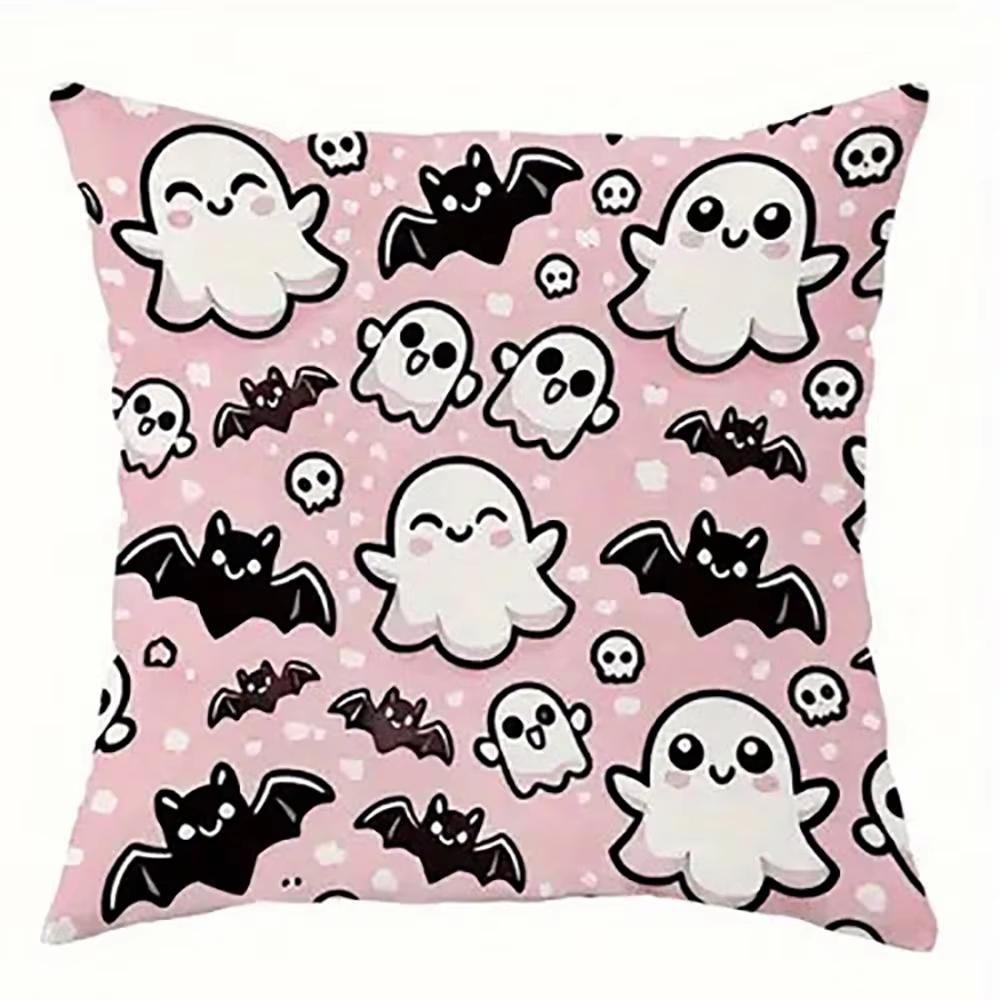 Cute Ghost Pumpkins Pink Pillow Cover Sofa Car Bedroom Decorative Cushion Cover Halloween Home Decor