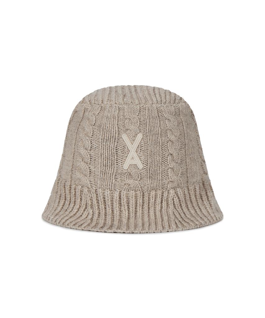 Bajal Va Applique Cable Knit Bucket Hat Beige