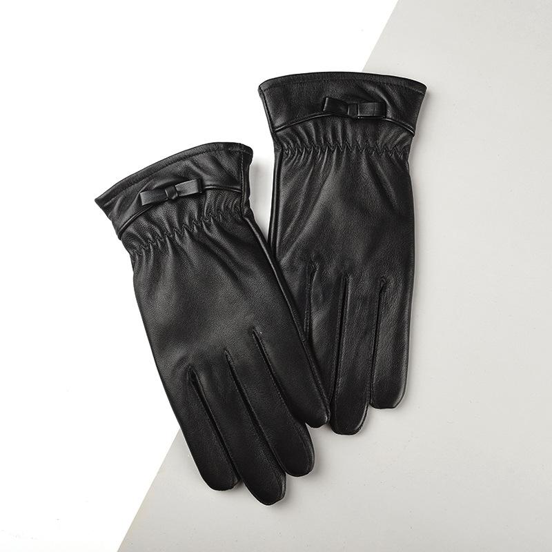 Factory direct sales sheepskin gloves winter women's first layer real sheepskin piled thickened warm fashion leather gloves