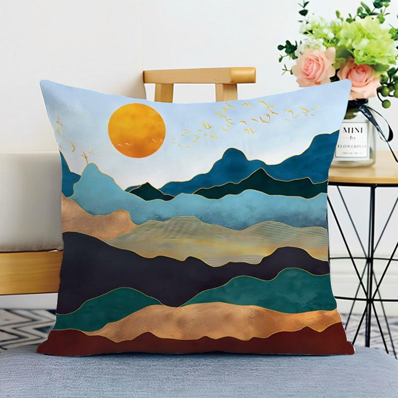 Simple Mountain Print Decorative Pillowcase Bedroom Living Room Square Cushion Pillowcase