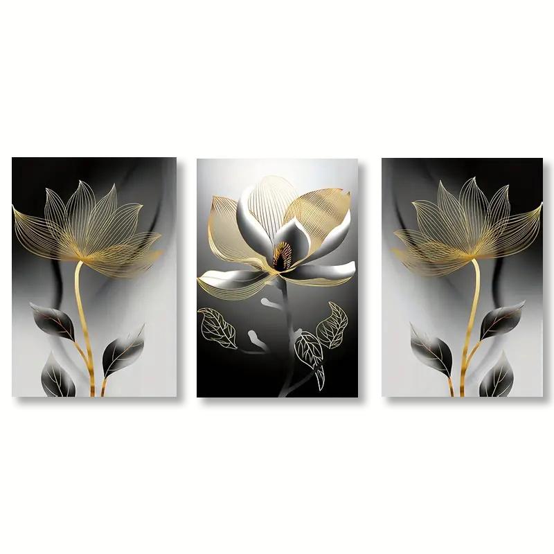 3 Pezzi Pittura Floreale Moderna di Lusso Senza Cornice Arte Murale Poster su Tela Arte per Soggiorno Decorazione Casa Stampa su Tela Estetica