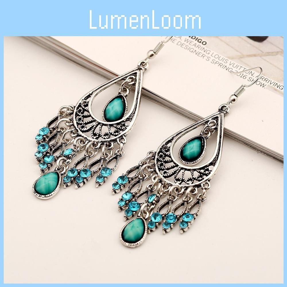 Water Bohemian Style Drop Earrings With Tassels And Rhinestone Details For Women