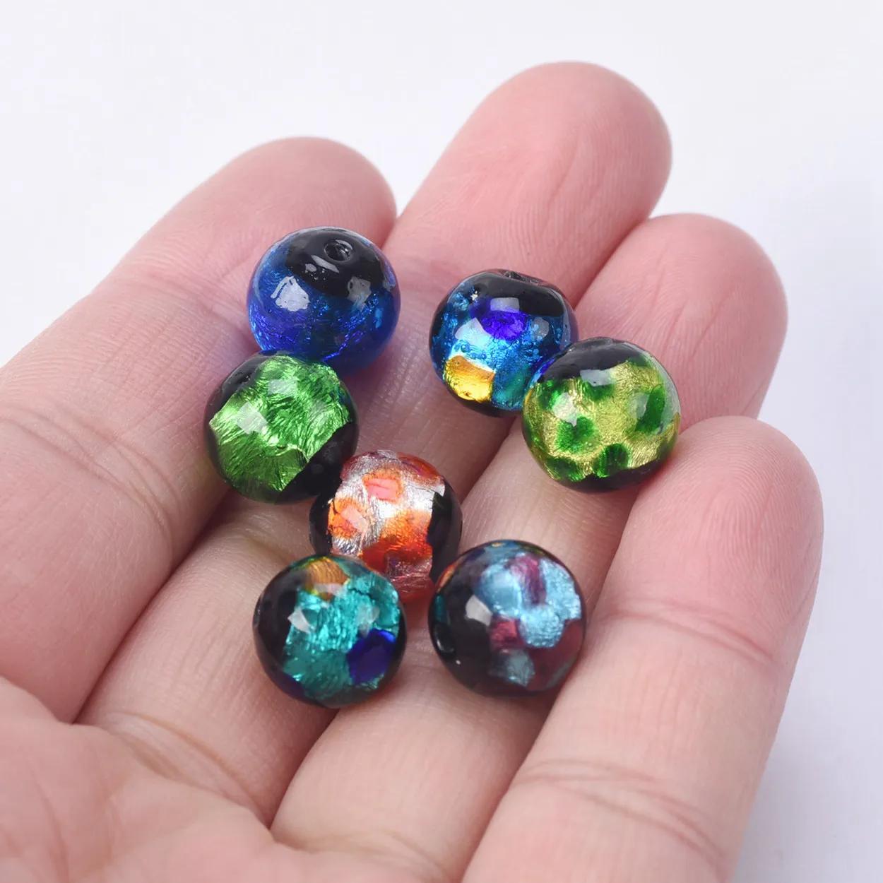 

5 шт. Круглые 12 мм бусины из лэмпворк стекла ручной работы с фольгированным узором, свободные бусины для изготовления ювелирных изделий, фурнитура для DIY поделок 12mm-5pcs