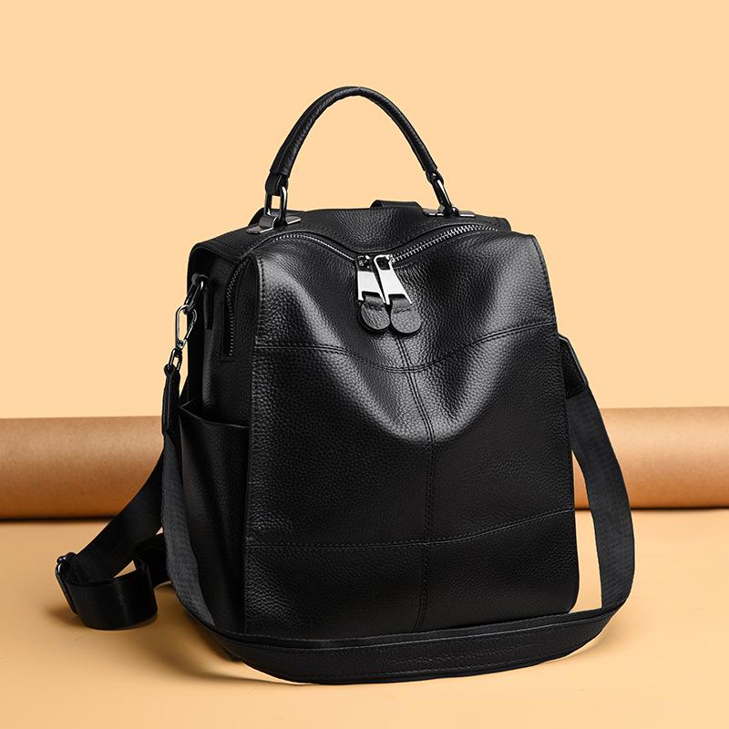 

Women s Genuine Leather Top Grain Cowhide Backpack - Trendy Large Capacity Double Shoulder Bag 2025 25 x 15 x 28 cm чорний