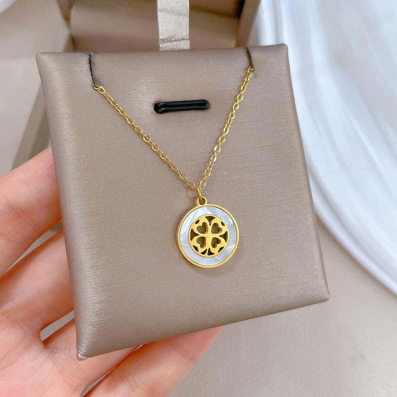 Shell Lucky Grass Minimalist Wind Stove Real Gold Necklace Female Collarbone Chain Accessories