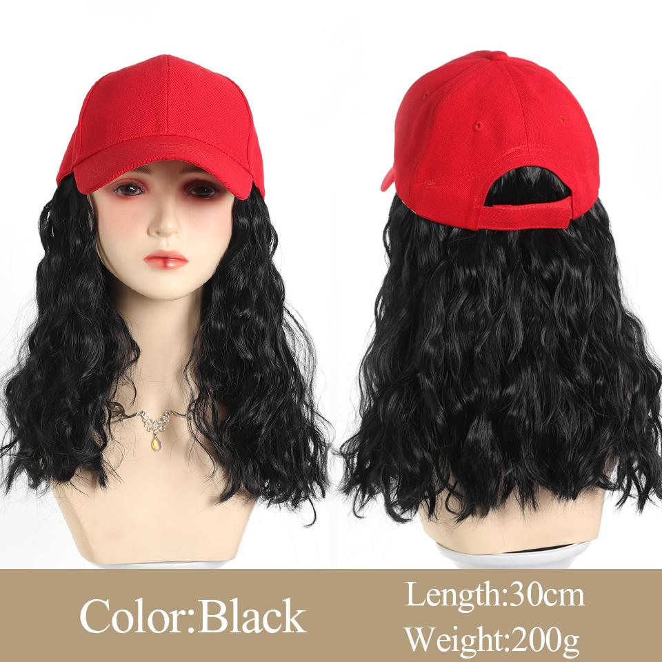 Red Baseball Hat Synthetic Hair Extensions Short Water Ripple Hairstyle Adjustable Cap Wig Heat Resistant for Women Daily Use