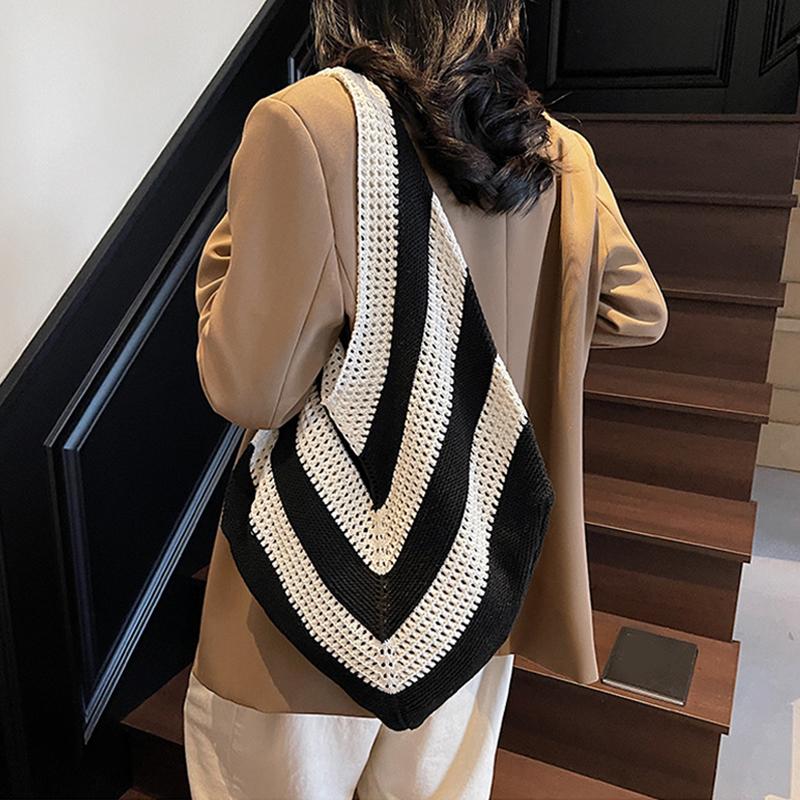 Women Crochet Tote Hollow Out Beach Large Capacity Fashion Knitted Hobo Simple Shopping Bag for Travel Vacation