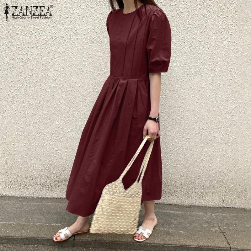 

ZANZEA Женское повседневное летнее платье с круглым вырезом и половиной рукавов