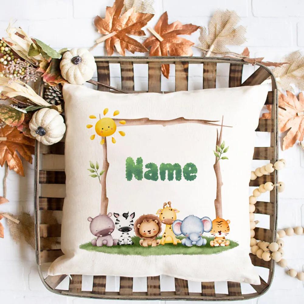 Animal Print Pillow Case Personalized Custom Name Pillow Dust Cover Bedroom Party Decoration Day Children Birthday Gift