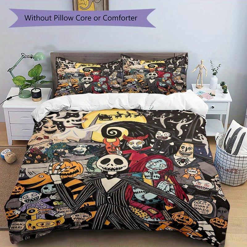 Set Biancheria da Letto a Tema The Nightmare Before Christmas da 3 Pezzi, Include 1 Copripiumino e 2 Federe, Senza Imbottitura, Morbido e Confortevole per Camera da Letto di Casa