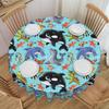 Round Oilproof Marine Life Orca Dolphin Sea Turtle Table Cover Seal Seahorse Crab Tablecloth for Dining 60 Inch Table Cloth
