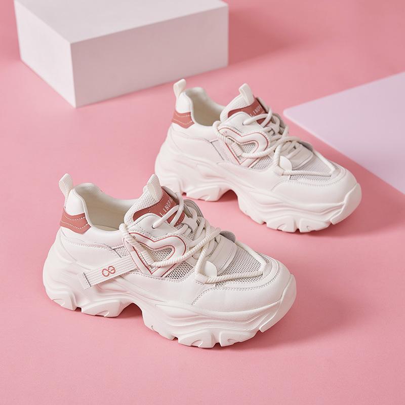 Spring and summer round head sweet dad shoes muffin thick sole heightened 5cm breathable sports casual fashion women's shoes 2025