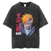 2026 BLEACH Ichigo Kurosaki Hollow Mask Print T-shirt Black Washed Oversized Cotton Casual Streetwear Tee For Fans