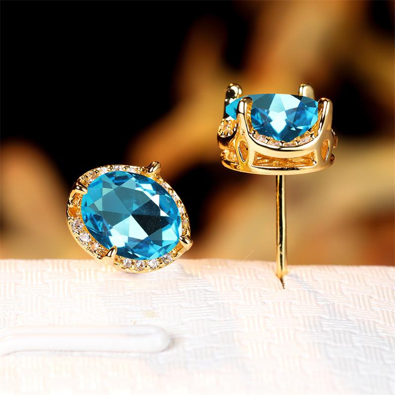 Crystal Female Red Oval Zircon Stud Earring Luxury Small Stone Earrings Charm Yellow Gold Color Wedding Jewelry For Women