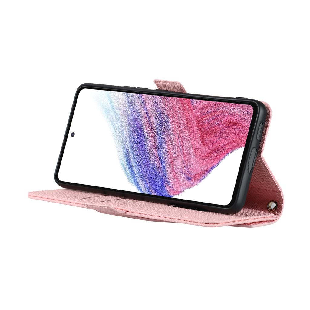 Etui z podstawką dla Samsunga Galaxy A53 5G, Tekstura krzyżowa, Skóra PU, Portfel, Pokrowiec na telefon z paskiem na ramię/Lusterko do makijażu