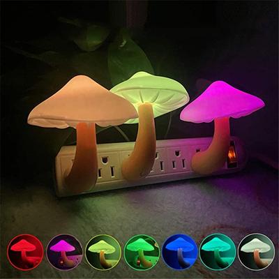 EU Plug LED Night Lights Mushroom Shape Automatic Sensor Toilet Bedroom Decor Wall Lamps Light-control Sensor Bedroom Light