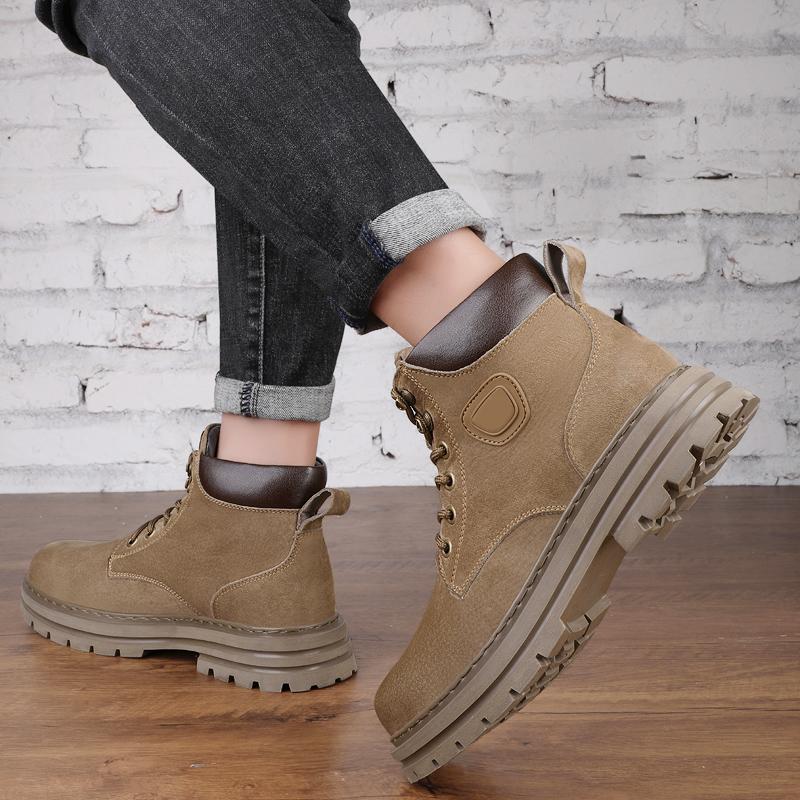 Fashion Warm Plush Fur Winter Botas High Top Mens Suede Leather Motorcycle Boots Non-Slip Lace-Up Outdoor Shoes New Arrival Basic Boots