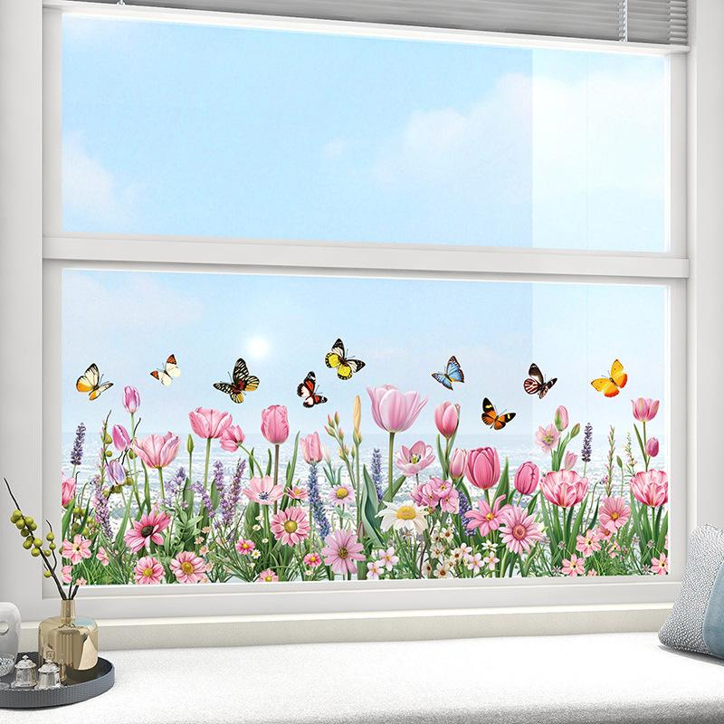 Neue Produkte, Blumen und Schmetterlinge, Küchentapete, Elektrostatische Wandaufkleber, Klebstofffrei, Innenbereich, Glasaufkleber