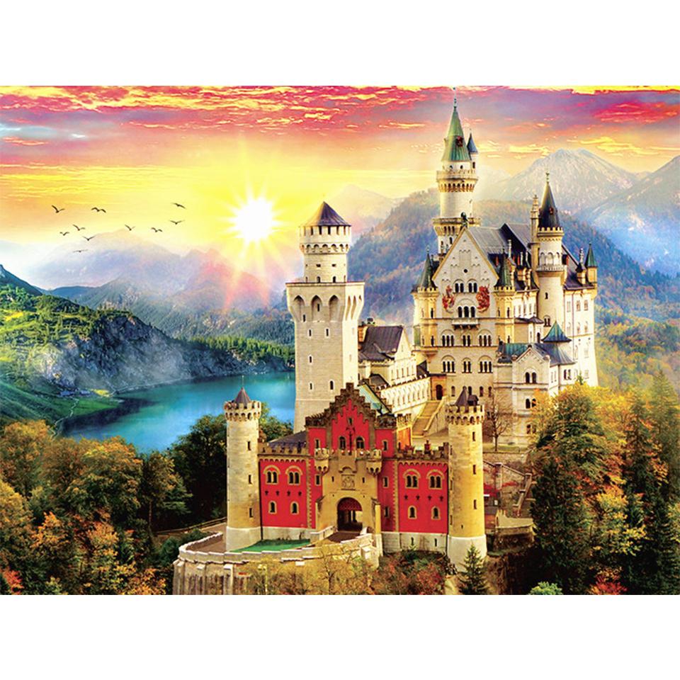 5D DIY Diamond Painting Landscape Castle Full Round Rhinestone Embroidery Cross Stitch Kit Mosaic Picture Home Decoration Gift
