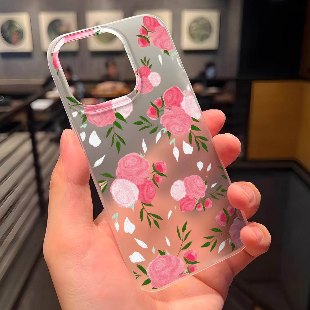 Handyhüllen für iPhone 11 13 15 Pro Max 12 14 Pro Max Hülle iPhone 16 15 Plus 13 Pro 12 Frosted Texture Painted Cartoon Flowers