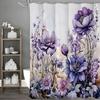 Purple Floral Flower Decorative Shower Curtain, Bathroom Decorative Shower Curtain, Waterproof Shower Curtain with Hooks