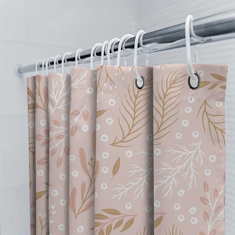 Modern White Floral Shower Curtain Waterproof Bathroom Decor Pink Gold Green Leaves Print Bathtub Coverings Home Decoration Idea