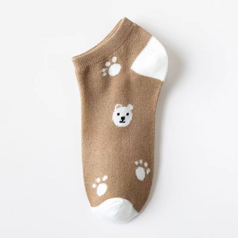 Ladies Spring and Summer Thin New Katong Bear Breathable Low Help Shallow Mouth Invisible Socks