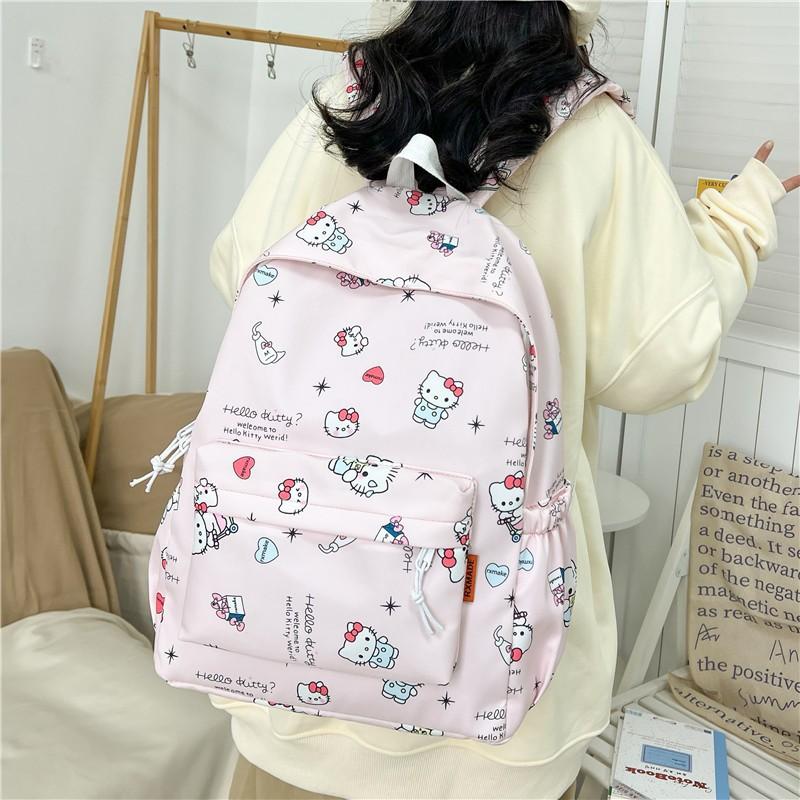 Cute Cartoon Sanrio Hello Kitty Backpack Large Capacity Student Schoolbag  Delicate Personality Trendy Girly Kt Bag Gifts
