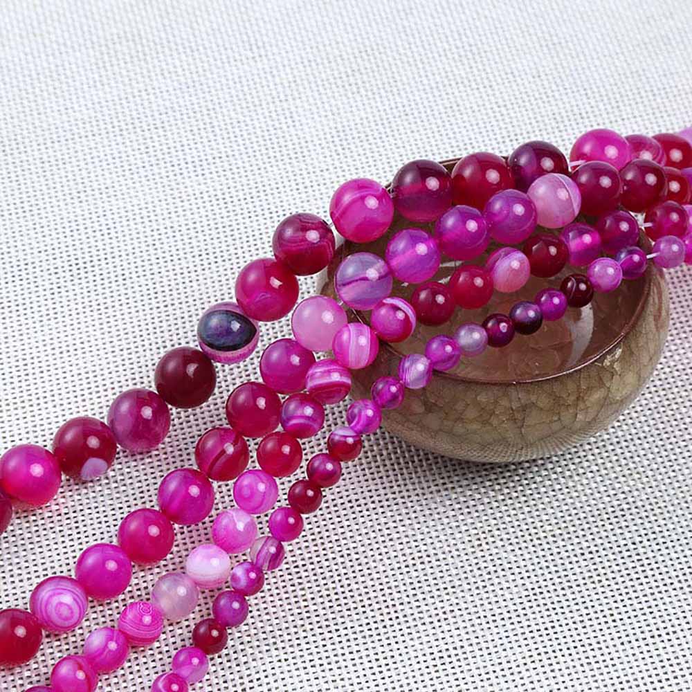 

1strand/lot 4/6/8/10/12 mm Natural Stone Agates Beads For DIY Handmade Jewelry Accessories Rose Red Striped Beads Bulk Wholesale 4mm x 92Pcs