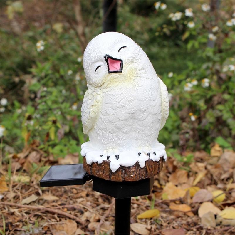 Winter Owl Garden Statue with Light Up LED Figure Solar Light Animal Ornaments Outdoor Figurine Landscape Light