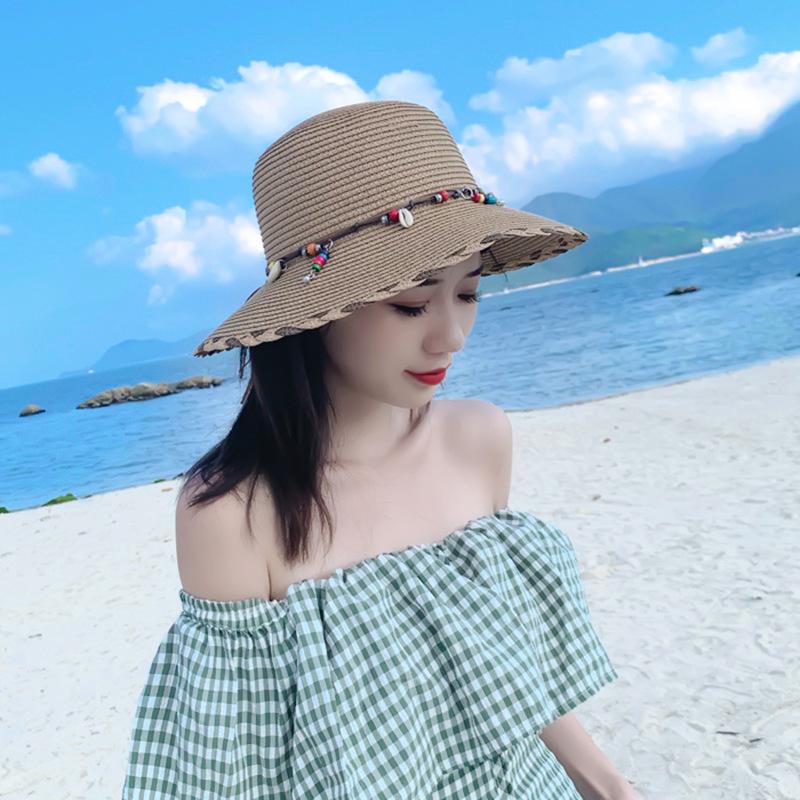 Chapéu de palha com pingente viseira chapéu de proteção solar chapéu de palha de verão feminino chapéu de sol de praia férias à beira-mar idílico