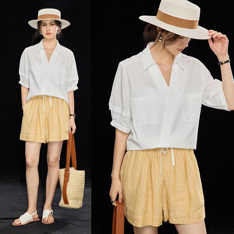Wudao Old Money Style Tencel Cotton Half-Sleeve Women s Shirt M