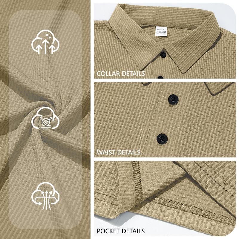 New Men's Business Casual Short Sleeved Bone Flower Solid Color POLO Shirt Fashion Breathable Comfortable Summer Versatile Top