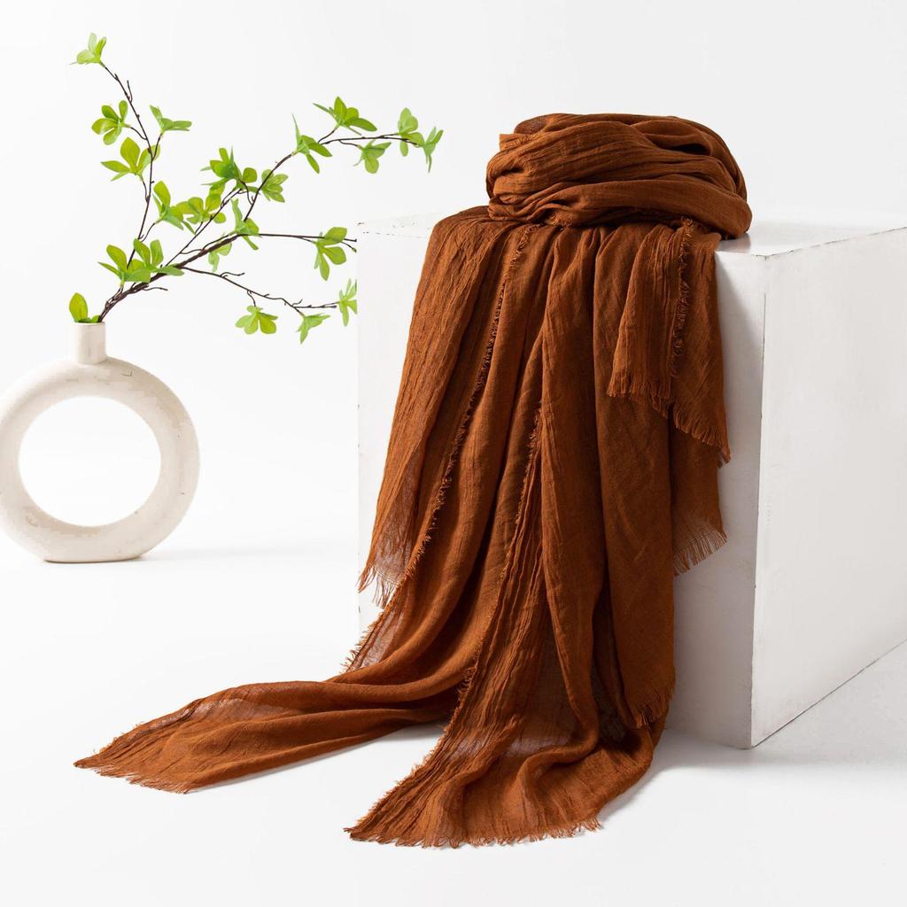 Spring & Summer Lightweight Sunscreen Shawl: Imitation Cotton-Linen, High-End Silk Gauze Scarf, Solid Color for Women