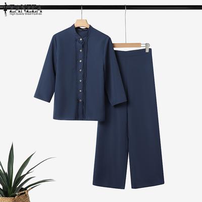 Women 3/4 Sleeve Blouse and Pants Casual Two Piece Suit Sets