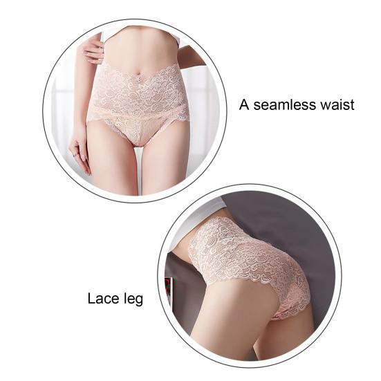 Women Panties High Waist Lace Thin Hollow Out See-through Flower Embroidery Elastic Soft