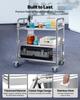 Stainless Steel Cart, 3-Tier Rolling Lab Utility Cart with Lockable Wheels, Medical Serving Trolley Clinic Tray, Heavy Duty Mobile Service Storage